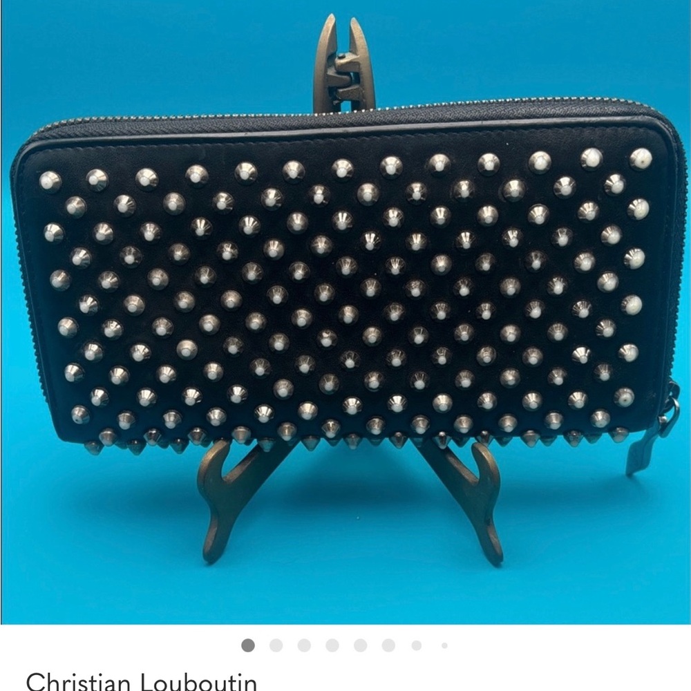 Christian Louboutin Black Pannetone Wallet with Silver Studs